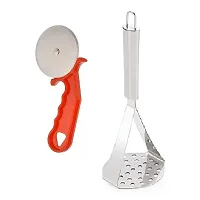 Plastic Red Pizza Cutter And Stainless Steel Potato Pav Bhaji Big Masher 2 Pcs-thumb3