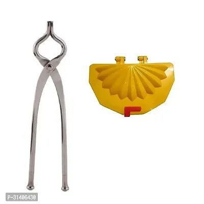 Classic Stainless Steel Sansi Pakkad Pinser And Plastic Gujiya Mould Sancha Maker Multicolour 2 Pieces-thumb0