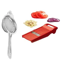 Classic Stainless Steel Tea Strainer And Plastic Easy Plus Slicer Red 2 Pieces-thumb2