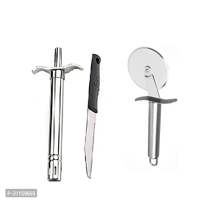 Stainless Steel Gas Lighter With Knife With Stainless Steel Pizza Cutter Set Of 3-thumb0