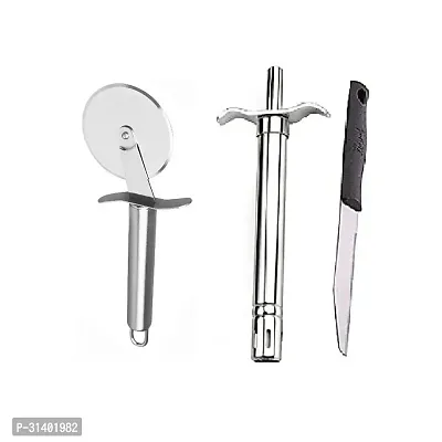 Stainless Steel Pizza Cutter Gas Lighter With knife Pack Of 3-thumb2