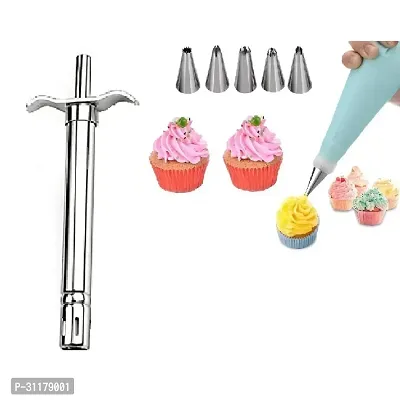 Stainless Steel Gas Lighter And 6 Pcs Stainless Steel Reusable Washable Cake Nozzle Silicone Icing Piping Cream Pastry Making Bag-thumb3