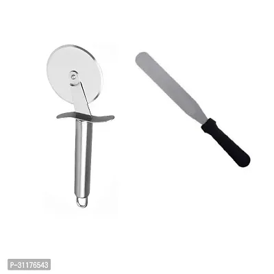 Stainless Steel Pizza Cutter And Stainless Steel Flat Pallet Knife Spatula For Spreading Smoothing Of Icing Bakeware Tool 2 Pcs-thumb4