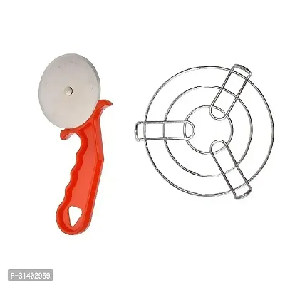 Plastic Red Pizza Cutter And Stainless Steel Kitchen Cooking Pot Steaming Tray Round Cooker Steamer Stand Pack Of 2-thumb0