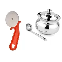 Plastic Red Pizza Cutter And Stainless Steel Ghee Pot Jar With Spoon Pack Of 3-thumb1