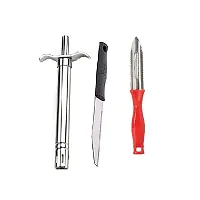 Stainless Steel Gas Lighter With Knife And Plastic Peeler Set Of 3-thumb3