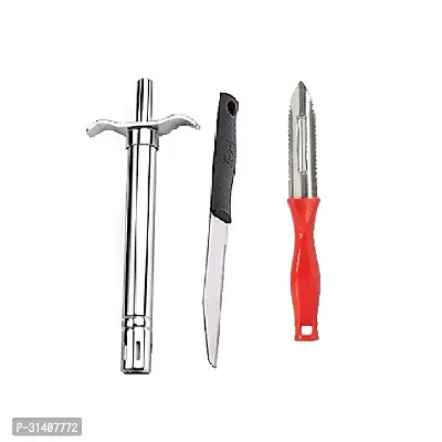 Stainless Steel Gas Lighter With Knife And Plastic Peeler Set Of 3-thumb4