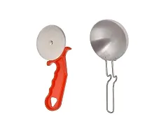 Plastic Red Pizza Cutter And Aluminium Silver Tadka Pan 2 Pcs-thumb1