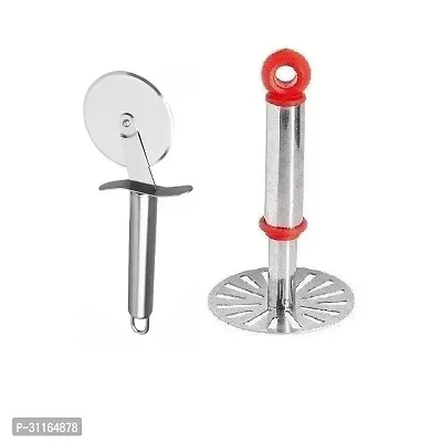 Stainless Steel Pizza Cutter And Stainless Steel Pav Bhaji Small Masher 2 Pcs-thumb3