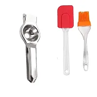 Classic Stainless Steel Lemon Squeezer With Silicone Big Spatula And Brush Set 2 Pieces-thumb1