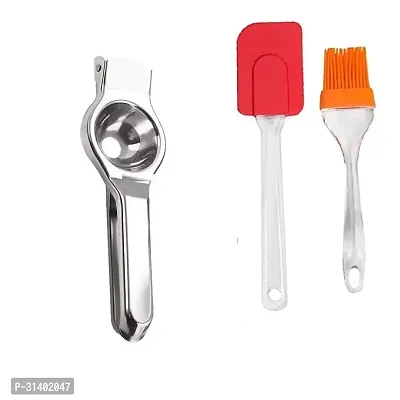 Classic Stainless Steel Lemon Squeezer With Silicone Big Spatula And Brush Set 2 Pieces-thumb2