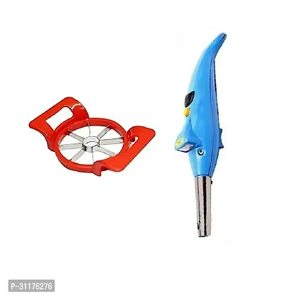 Useful Stainless Steel Apple Cutter And Plastic Dolphin Gas Lighter With Torch-2 Pieces-thumb2