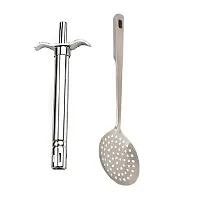 Stainless Steel Gas Lighter And Ss Cooking Spoon Strainer Poni With Long Handle 2 Pcs-thumb1