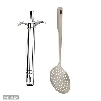 Stainless Steel Gas Lighter And Ss Cooking Spoon Strainer Poni With Long Handle 2 Pcs-thumb2