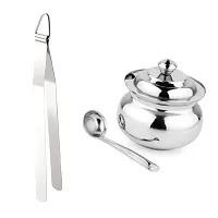 Stainless Steel Chimta for Roti Chapati Chimta Tong for Chapati Tong And Stainless Steel Ghee Pot Jar With Spoon 2 Pcs-thumb2