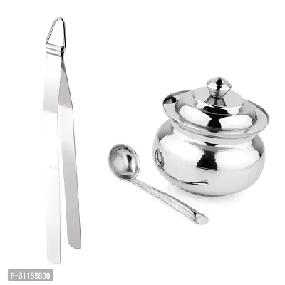 Stainless Steel Chimta for Roti Chapati Chimta Tong for Chapati Tong And Stainless Steel Ghee Pot Jar With Spoon 2 Pcs-thumb3