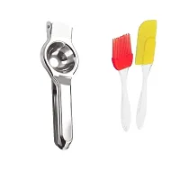 Classic Stainless Steel Lemon Squeezer With Silicone Mini Spatula And Brush Set 2 Pieces-thumb3