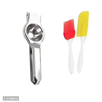 Classic Stainless Steel Lemon Squeezer With Silicone Mini Spatula And Brush Set 2 Pieces-thumb4