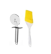 Stainless Steel Pizza Cutter And Silicone Big Oil Brush Only 2 Pcs-thumb1