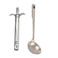 Classic Stainless Steel Gas Lighter And Ss Cooking Spoon Strainer Chamcha With Long Handle 2 Pieces-thumb2