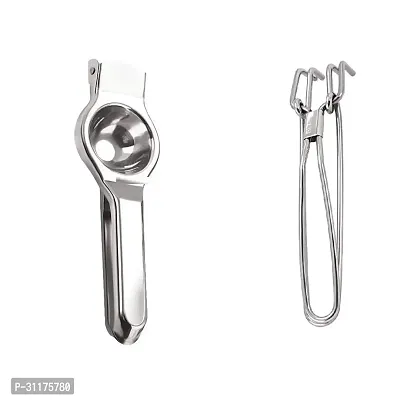 Stainless Steel Lemon Squeezer With Stainless Steel Wire Pakkad Tong 2 Pieces-thumb0