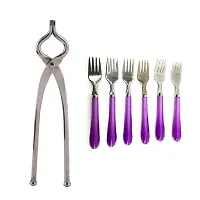 Stainless Steel Sansi Pakkad Pinser With Plastic Handle 6 Pcs Fork Pack Of 2-thumb2