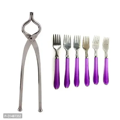 Stainless Steel Sansi Pakkad Pinser With Plastic Handle 6 Pcs Fork Pack Of 2-thumb3