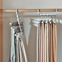 5 In 1 Foldable Hangers For Clothes, Multi-Layer Multi Purpose Pant Hangers For Wardrobe, Magic Foldable Hanger Space Saving 5 In 1 Rack Stainless Cloth Hanger (1) - Stainless Steel-thumb2