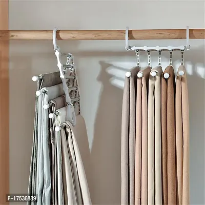 5 In 1 Foldable Hangers For Clothes, Multi-Layer Multi Purpose Pant Hangers For Wardrobe, Magic Foldable Hanger Space Saving 5 In 1 Rack Stainless Cloth Hanger (1) - Stainless Steel-thumb3