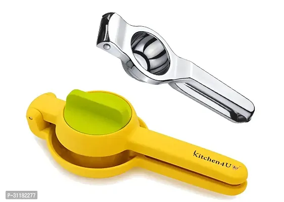 Manual Squeeze And Twist Hand Juicer Yellow With Ss Lemon Squeezer Pack Of 2-thumb0