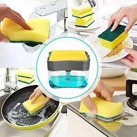 2 In 1 Soap Pump Plastic Dispenser For Dishwasher Liquid, Holder With Free Sponge -Capacity 400 Ml-thumb2