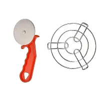 Plastic Red Pizza Cutter And Stainless Steel Kitchen Cooking Pot Steaming Tray Round Cooker Steamer Stand Pack Of 2-thumb2