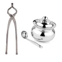 Stainless Steel Sansi Pakkad Pinser And Stainless Steel Ghee Pot Jar With Spoon 2 Pieces-thumb3