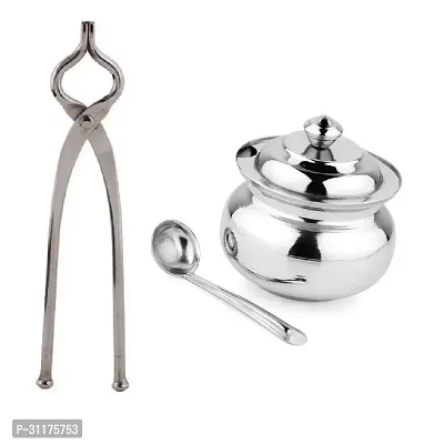 Stainless Steel Sansi Pakkad Pinser And Stainless Steel Ghee Pot Jar With Spoon 2 Pieces-thumb4