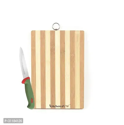 Bamboo Chopping Board Cutting Board With Stainless Steel Vegetable Knife -Combo Of 2-thumb0