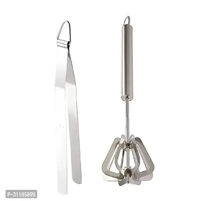 Stainless Steel Chimta for Roti Chapati Chimta Tong for Chapati Tong And Stainless Steel Power Free Hand Blender Mathani Ravai 2 Pcs-thumb3