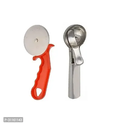 Plastic Red Pizza Cutter And Stainless Steel Ice Cream Scoop 2 Pcs-thumb4