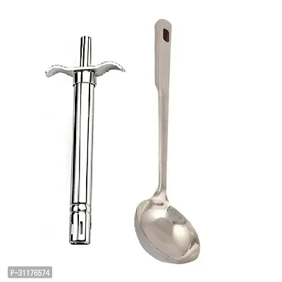 Stainless Steel Gas Lighter And Ss Cooking Spoon Strainer Chamcha With Long Handle 2 Pcs-thumb2