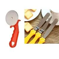 Plastic Red Pizza Cutter And 3 Pcs Baking Knife Set For Icing Frosting Spatula Cake Knives Pack Of 5-thumb3