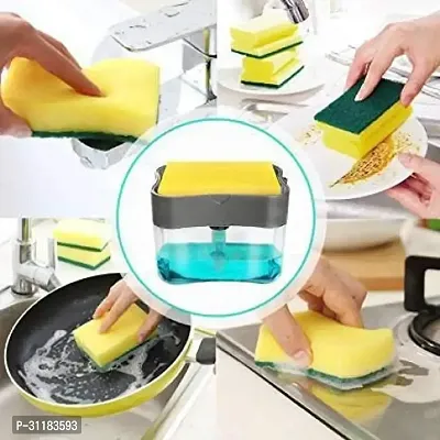 2 In 1 Soap Pump Plastic Dispenser For Dishwasher Liquid, Holder With Free Sponge -Capacity 400 Ml-thumb3