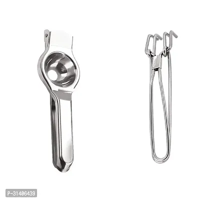 Classic Stainless Steel Lemon Squeezer With Stainless Steel Wire Pakkad Tong 2 Pieces-thumb4