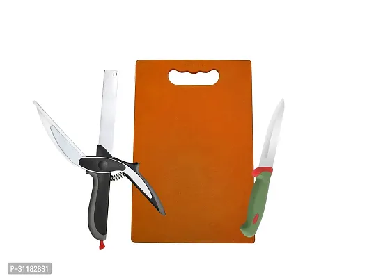 Chopping Board Cutting Board With Stainless Steel Soft Grip Vegetable Knife And Clever Cutter -Combo Of 3-thumb0