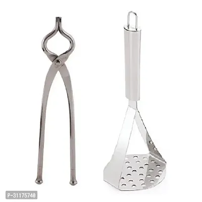 Stainless Steel Sansi Pakkad Pinser And Stainless Steel Potato Pav Bhaji Big Masher 2 Pieces-thumb4