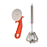 Plastic Red Pizza Cutter And Stainless Steel Power Free Hand Blender Mathani Ravai 2 Pcs-thumb2