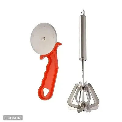 Plastic Red Pizza Cutter And Stainless Steel Power Free Hand Blender Mathani Ravai 2 Pcs-thumb3