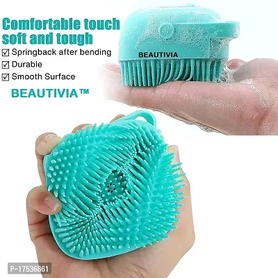 Silicone Soft Body Scrubber Loofah, Shampoo Soap Dispenser Side Bathing Brush