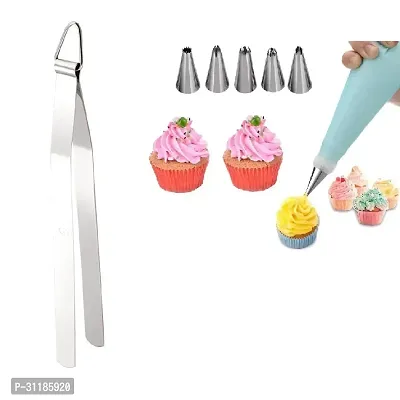 Stainless Steel Chimta for Roti Chapati Chimta Tong for Chapati Tong And 6 Pcs Stainless Steel Reusable Washable Cake Nozzle Silicone Icing Piping Cream Pastry Making Bag 2 Pcs-thumb2