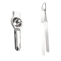 Stainless Steel Lemon Squeezer With Stainless Steel Chimta For Roti Chapati Chimta Tong For Chapati Tong 2 Pieces-thumb2