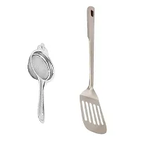 Classic Stainless Steel Tea Strainer And Ss Cooking Spoon Strainer Egg Palta With Long Handle 2 Pieces-thumb1