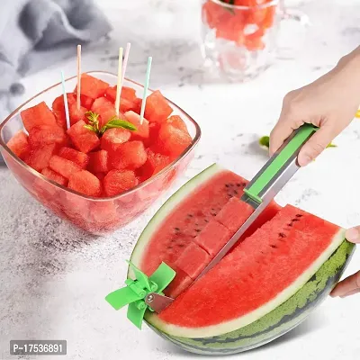 Stainless Steel Amazing Watermelon Fruit Dig Corer Cutter And Server Fruit Dividers Windmill Slicer Cutter Fruit Tongs Melon Peeler Cuber Fun Kitchen Gadgets For Home/Kitchen/Party